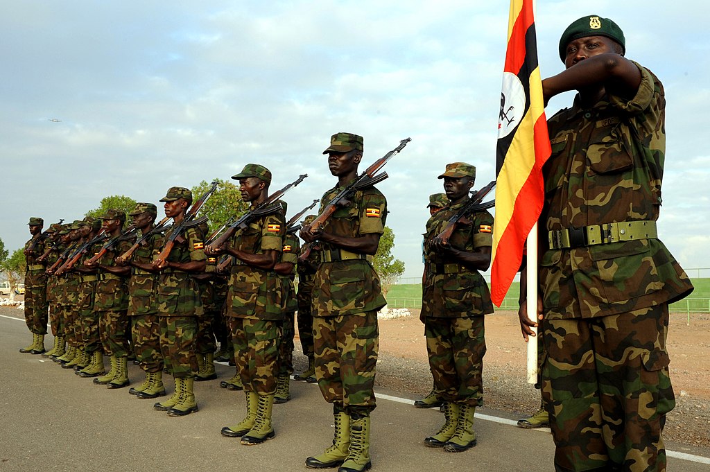 Ugandan soldiers on parade.
